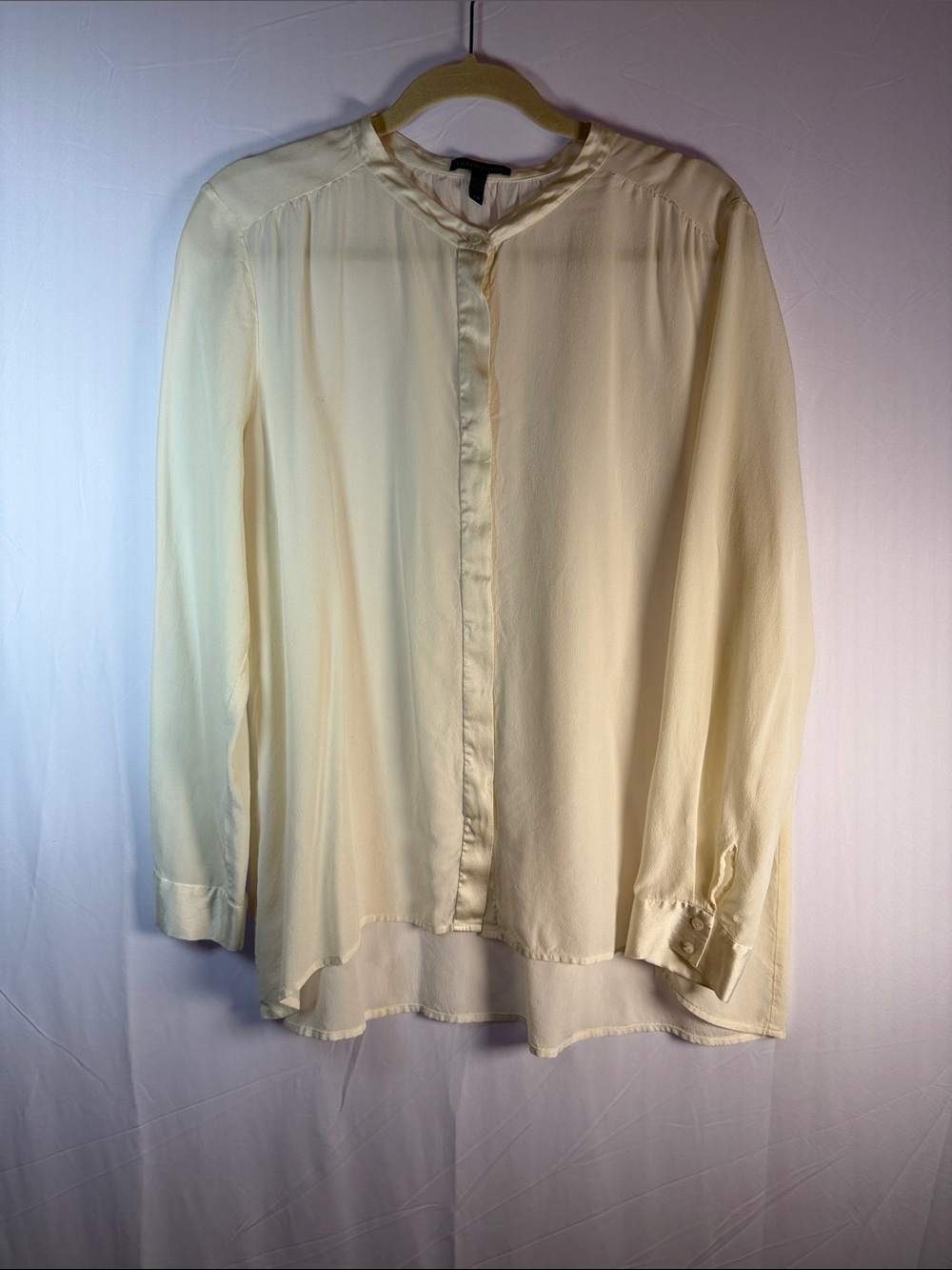 Eileen Fisher Silk Cream Long-Sleeve Silk-Blend Button Front Blouse